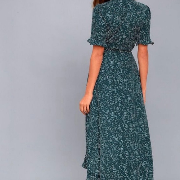 Lulu’s Mystified Forest Green Polka Dot High-Low Wrap Dress - Picture 2 of 8